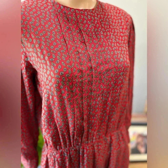 Vintage 1980s blue Red Lanz Original paisley Academia Secretary Midi Dress Sz - Picture 4 of 11